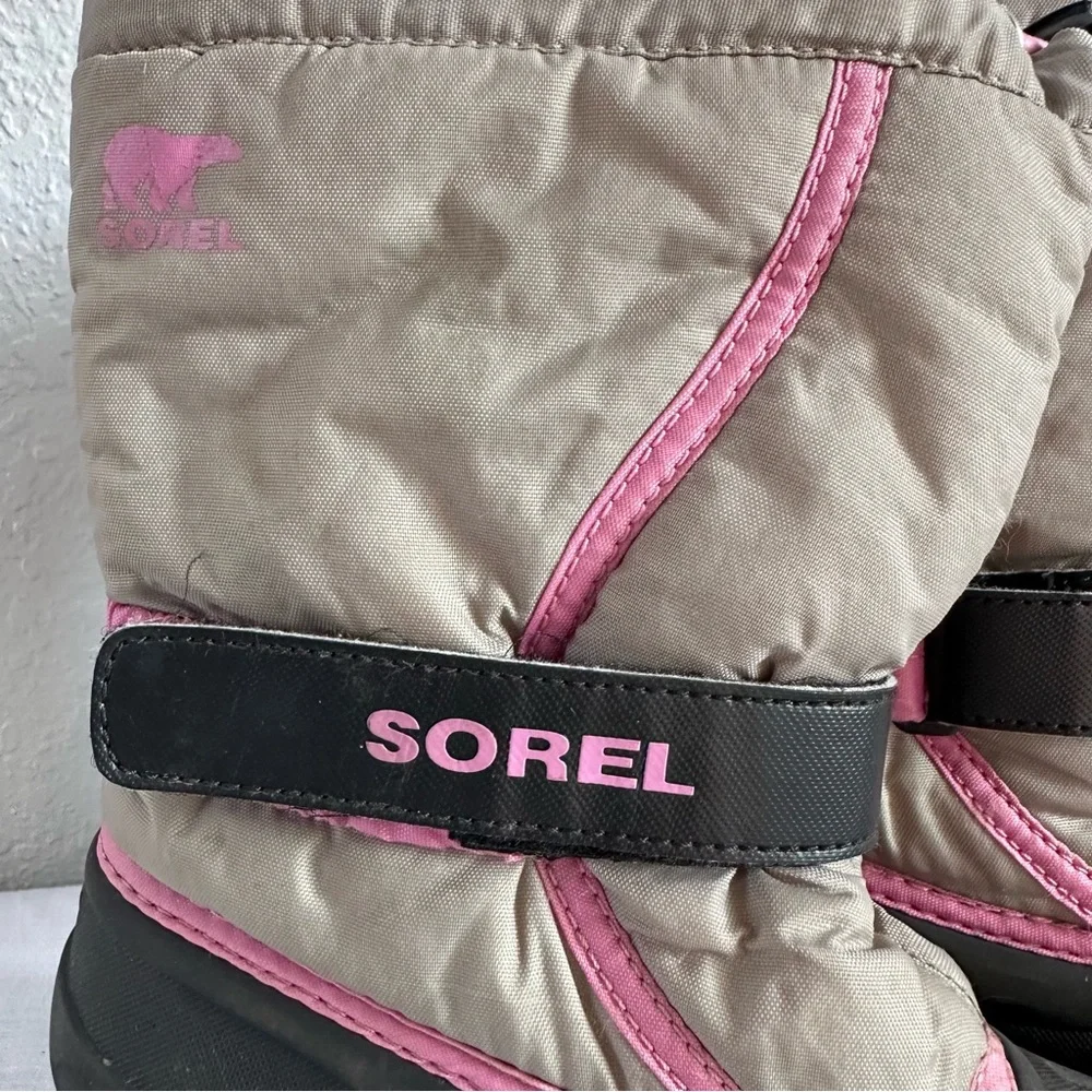 Sorel‎ Kids Snow Boots Pink Gray Waterproof Insulated Adjustable Strap Size 13